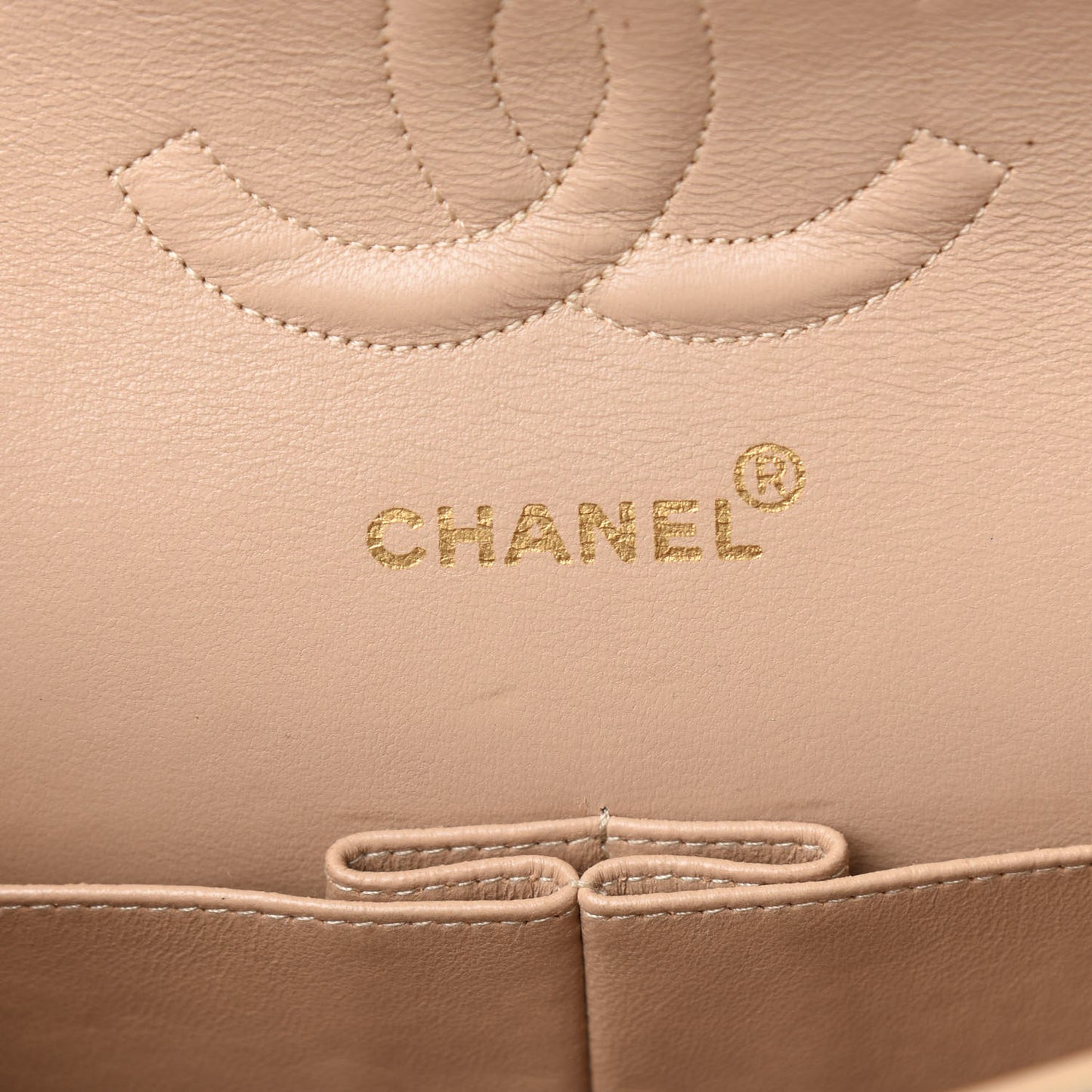 Lambskin Chevron Quilted Medium Double Flap Beige