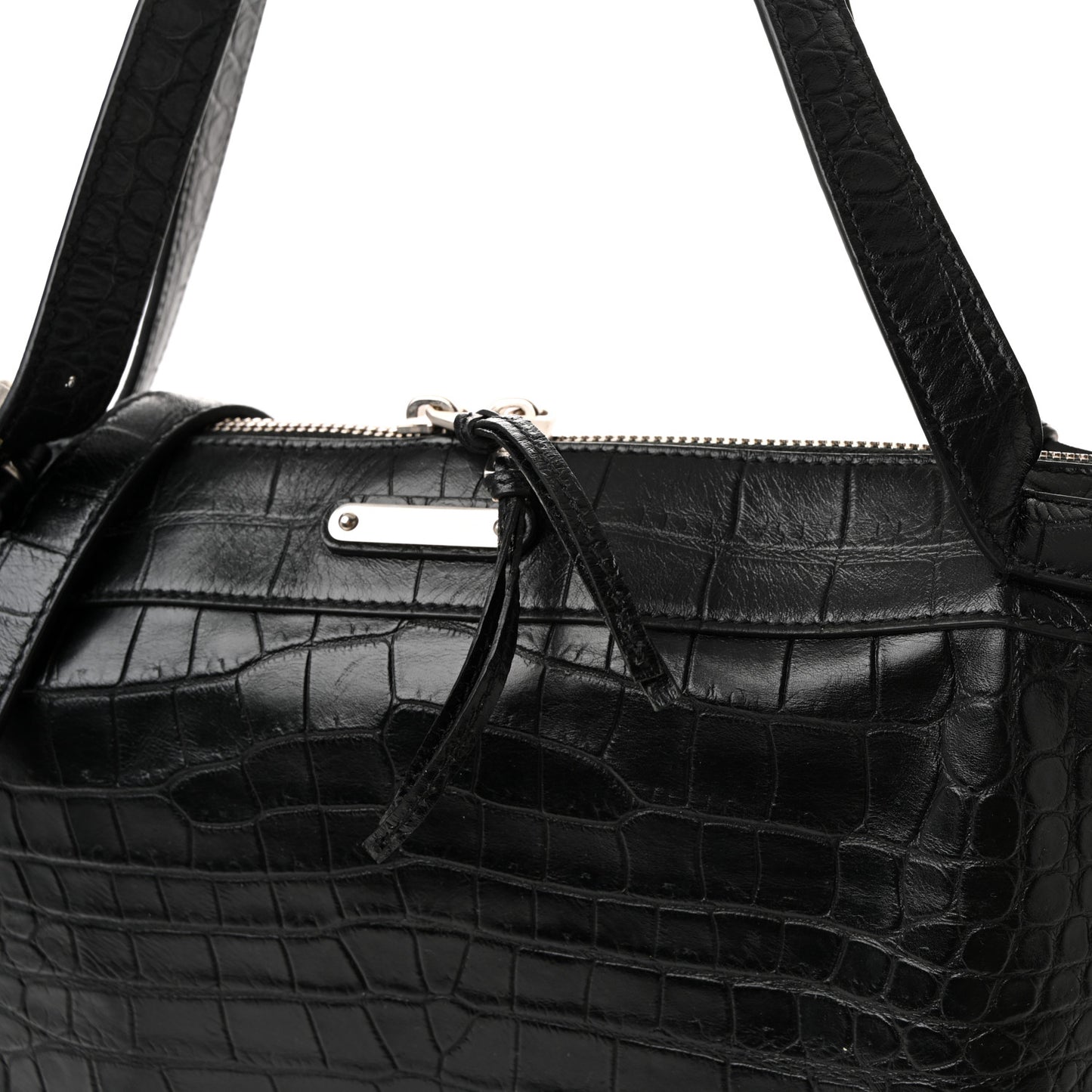 Calfskin Crocodile Embossed Large Convertible ID Bag Black