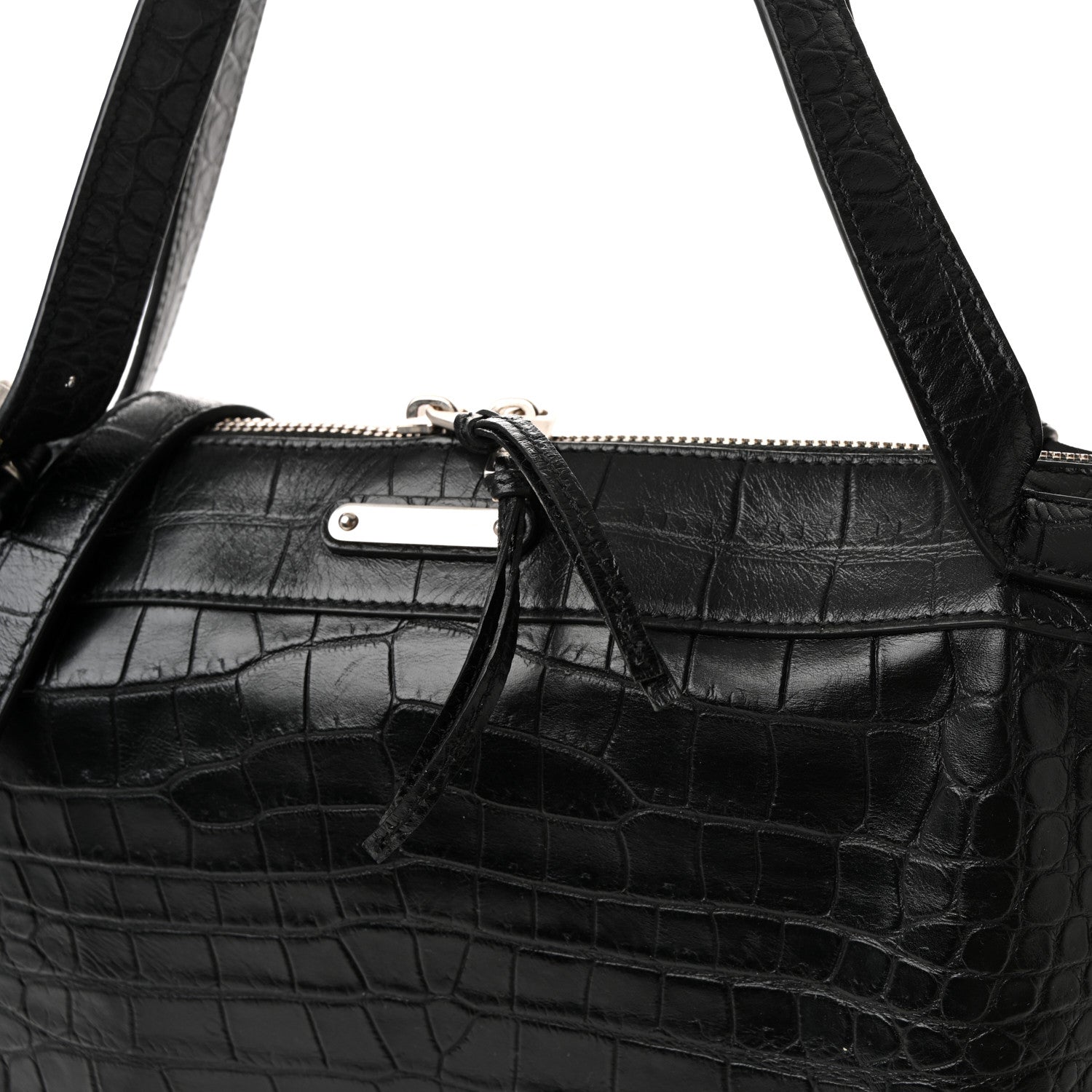 Saint Laurent Calfskin Crocodile Embossed Large Convertible ID Bag Black 7 of 9