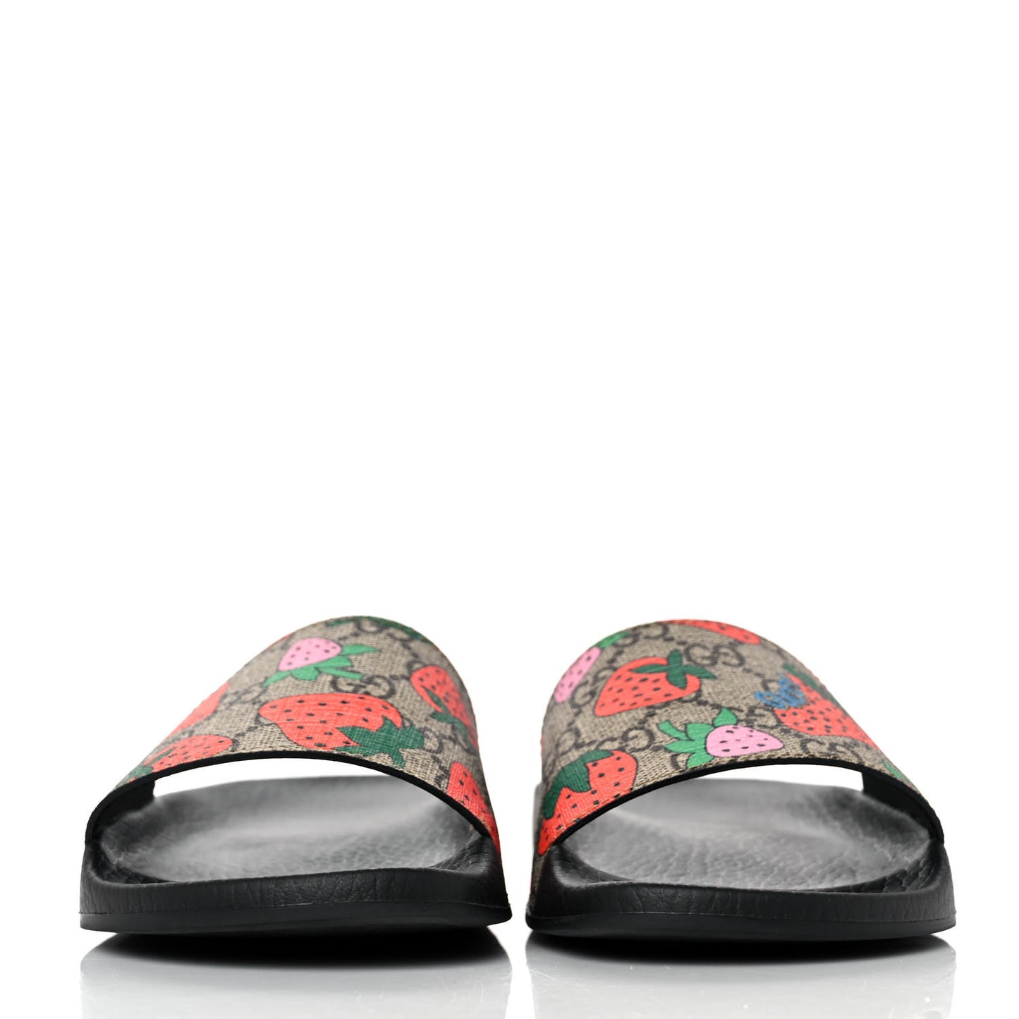 GG Supreme Monogram Strawberry Slide Sandals 36 Beige Multicolor