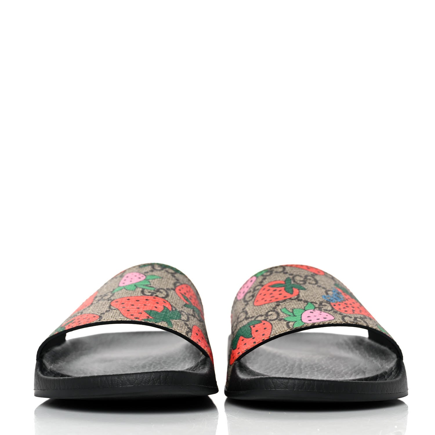 Gucci GG Supreme Monogram Strawberry Slide Sandals 36 Beige Multicolor 2 of 8