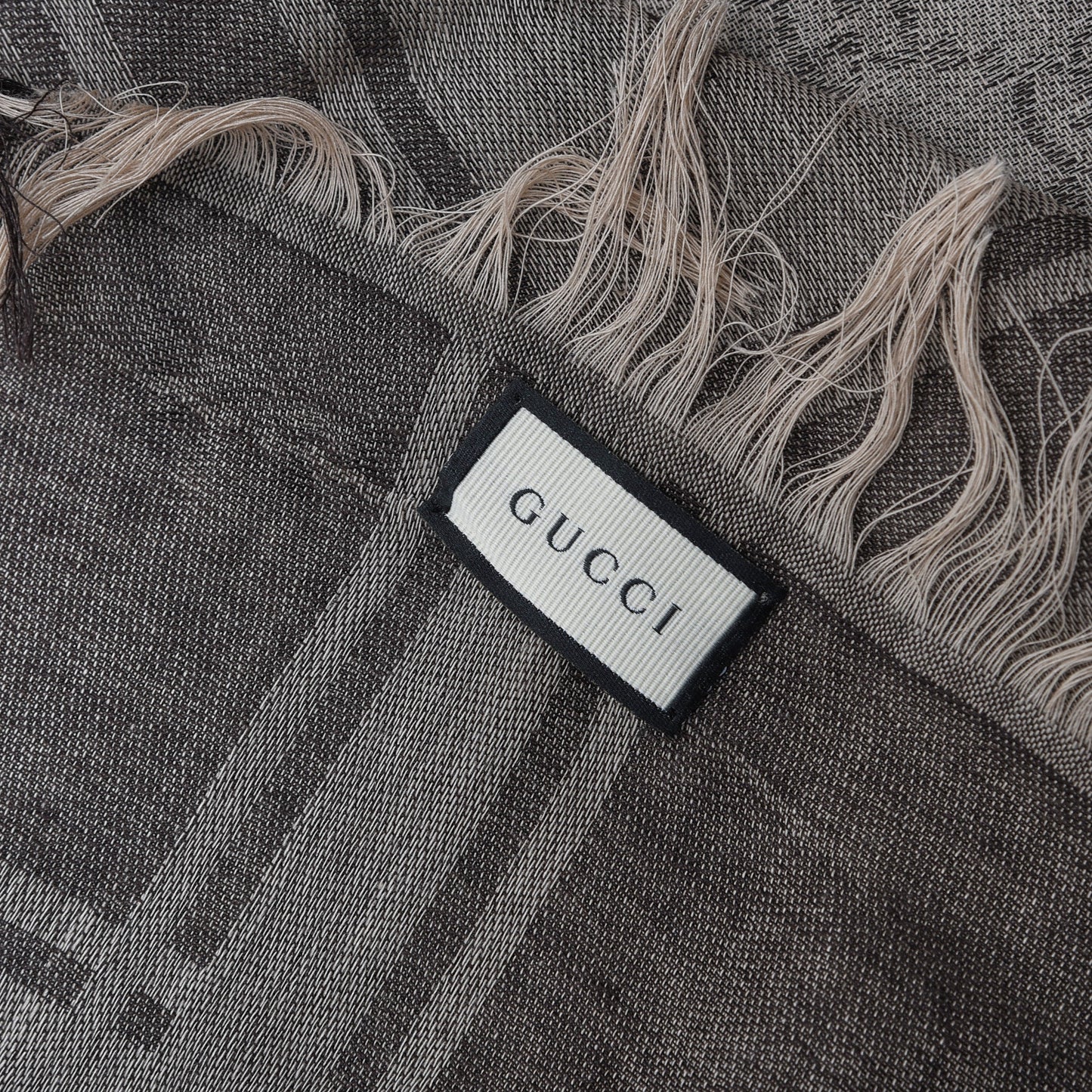 Wool Silk GG Monogram Diamante Plaid Surviee Shawl Beige Dark Brown