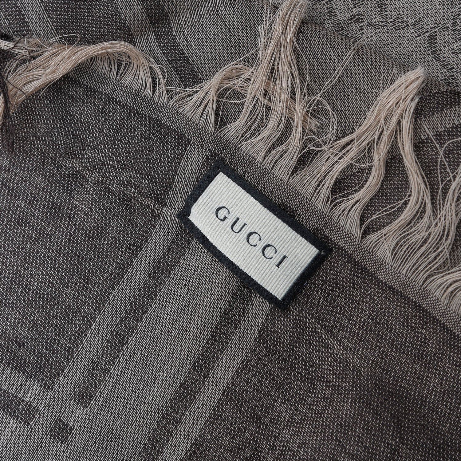 Gucci Wool Silk GG Monogram Diamante Plaid Surviee Shawl Beige Dark Brown 3 of 3