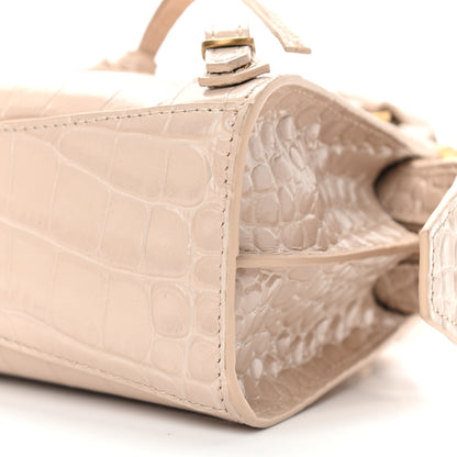 Balenciaga Shiny Supple Calfskin Crocodile Embossed Neo Classic Gold Hardware Nano City Crossbody Light Beige 9 of 9