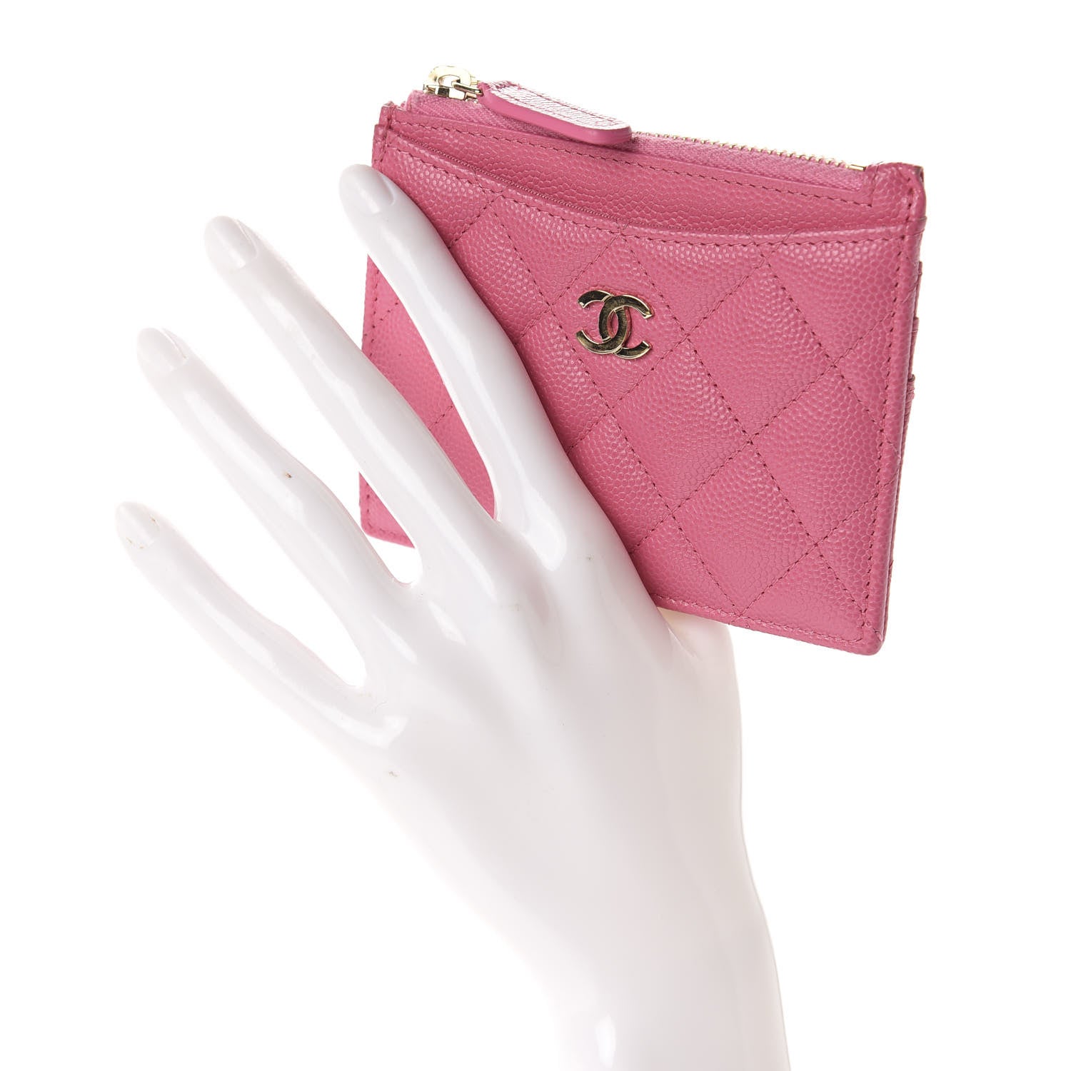 Chanel Caviar Quilted CC Zip Card Holder Pink 2 of 7