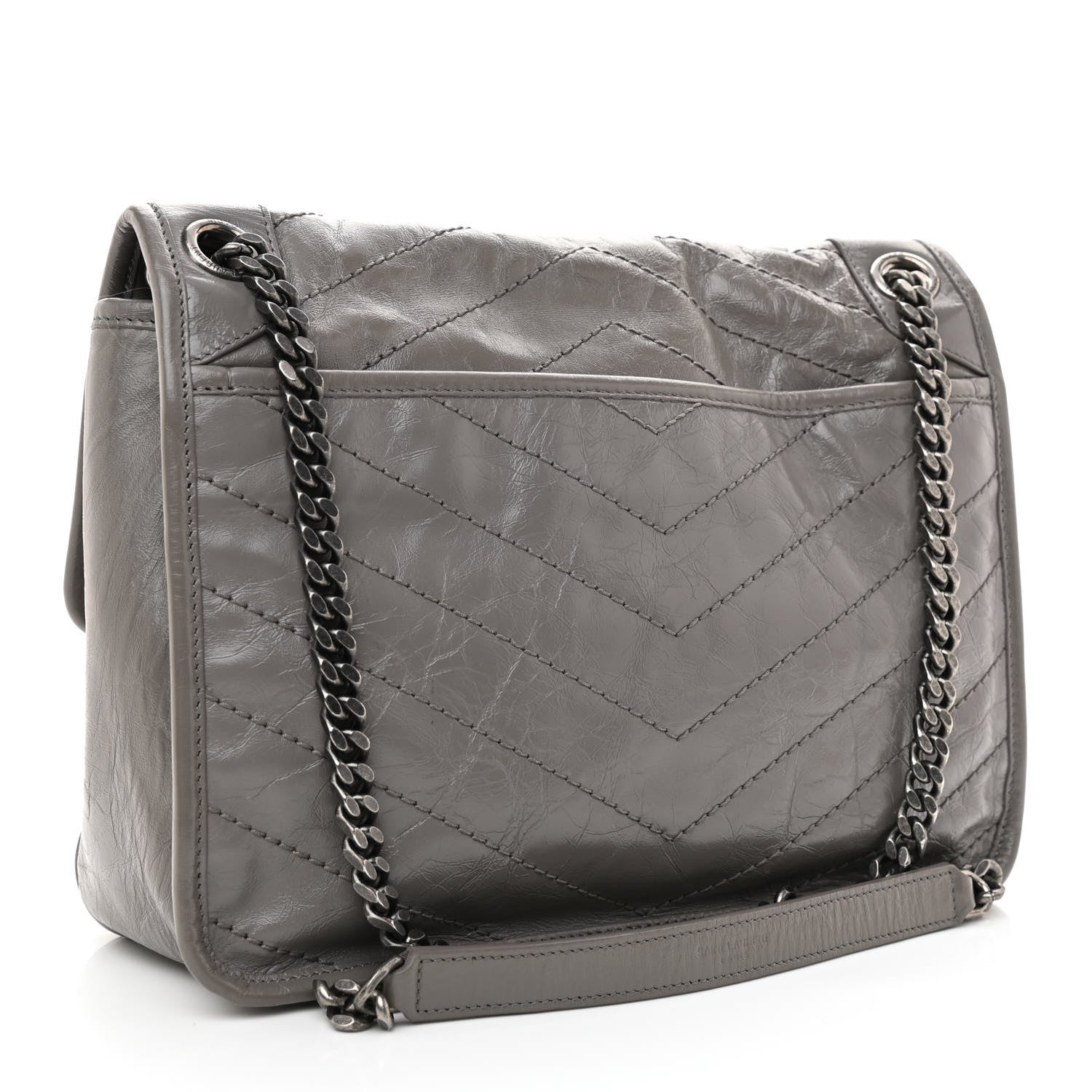 Saint Laurent Crinkled Calfskin Matelasse Monogram Medium Niki Chain Satchel Fog 3 of 8
