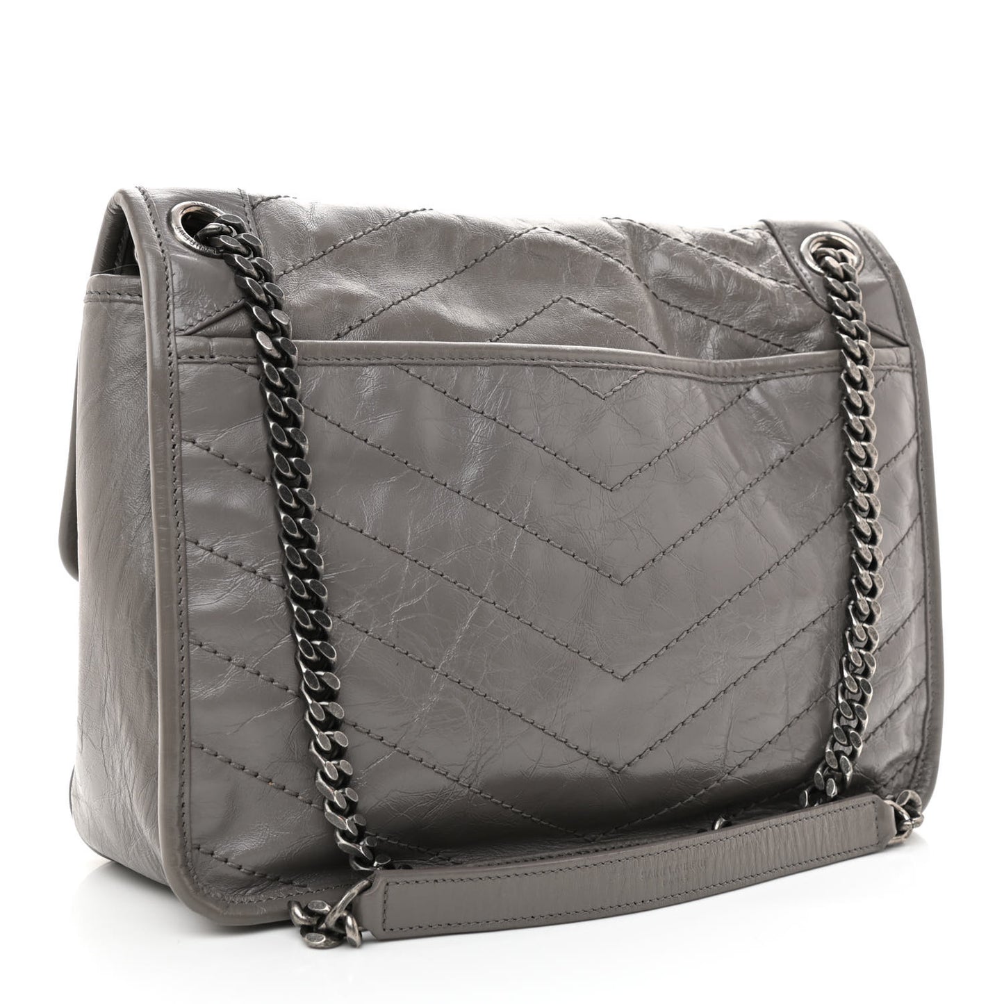 Crinkled Calfskin Matelasse Monogram Medium Niki Chain Satchel Fog