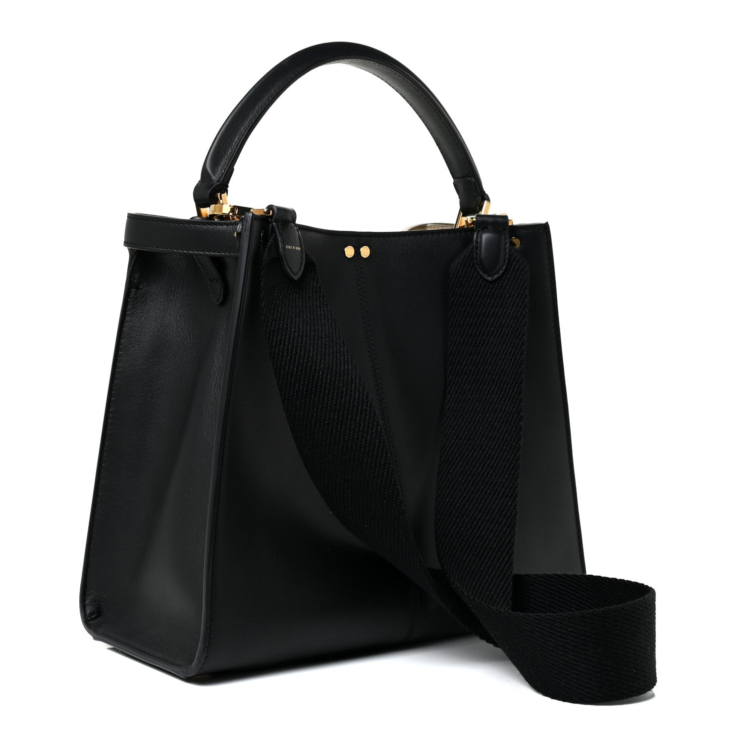Fendi Vitello Seta Glazed Fabric FF 1974 Medium Peekaboo X-Lite Black Mogano Panna 3 of 13