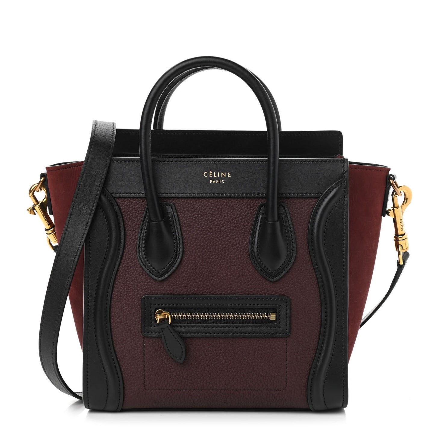 Baby Grained Calfskin Nubuck Tri-Color Nano Luggage Burgundy Wine