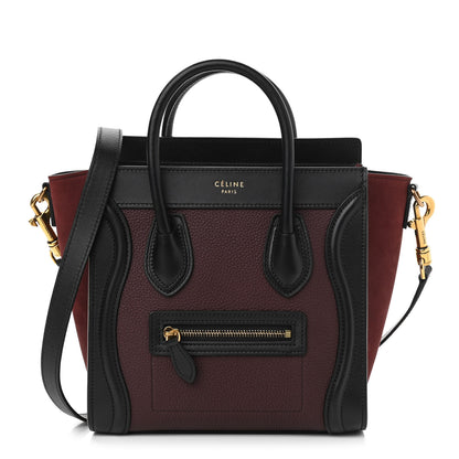 Celine Baby Grained Calfskin Nubuck Tri-Color Nano Luggage Burgundy Wine 1 of 9