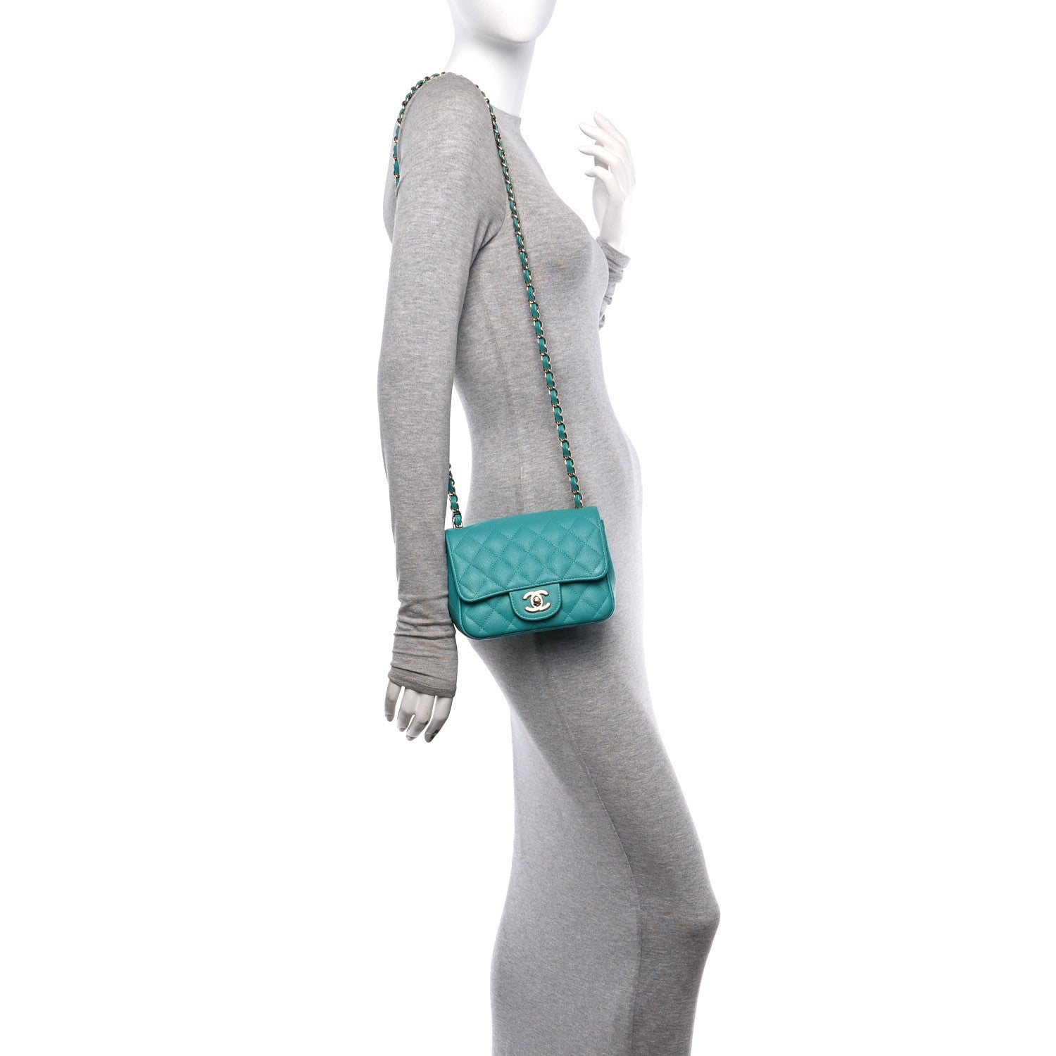 Chanel Caviar Quilted Mini Square Flap Turquoise 2 of 11