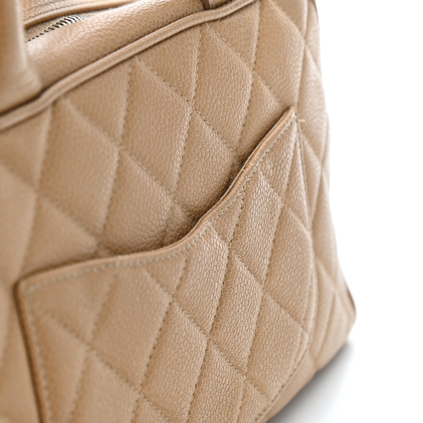 Caviar Quilted Small Bowler Beige