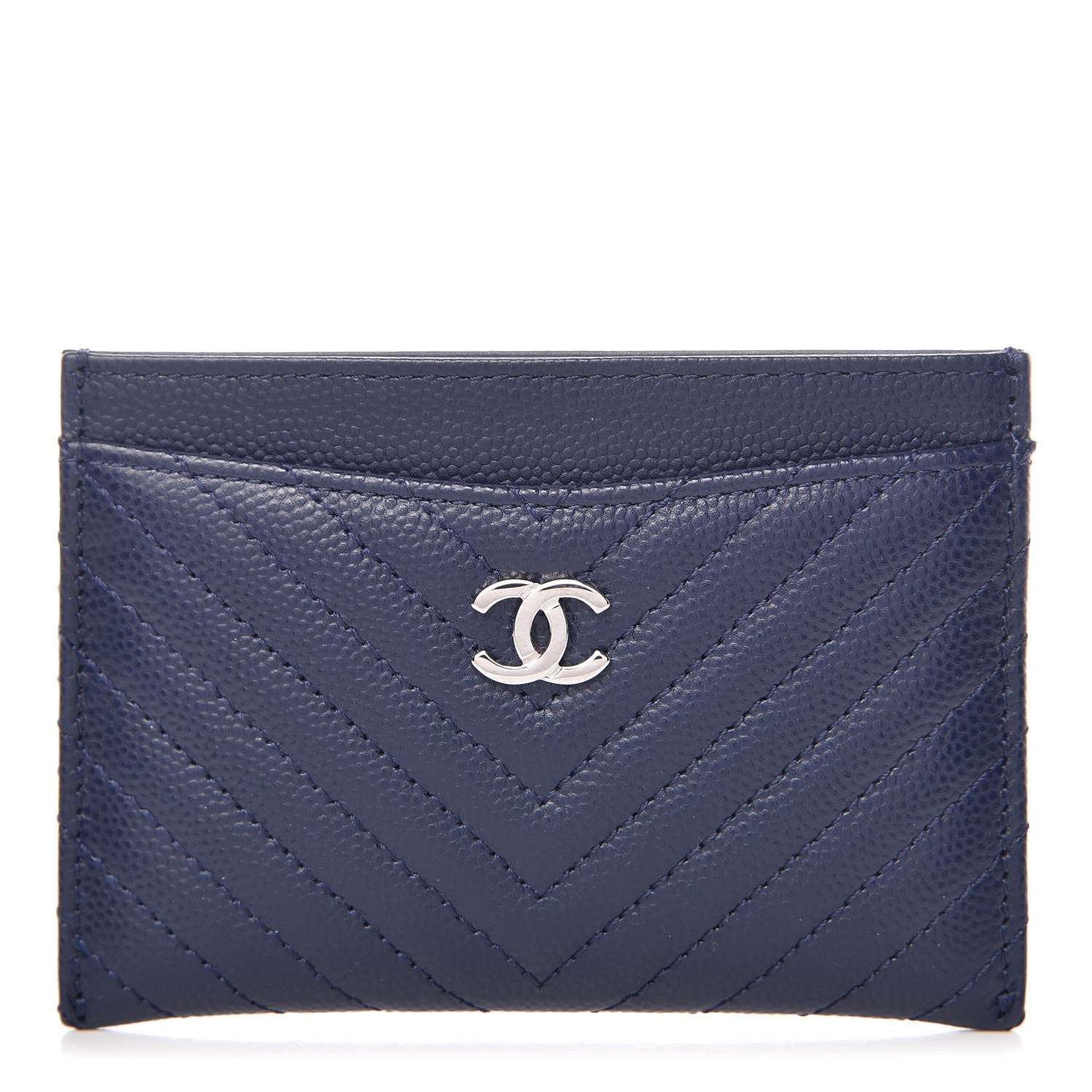 Chanel Caviar Chevron Quilted Card Holder Navy 1 of 10