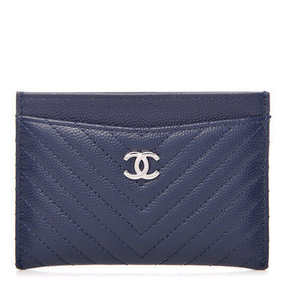 Chanel Caviar Chevron Quilted Card Holder Navy 1 of 10