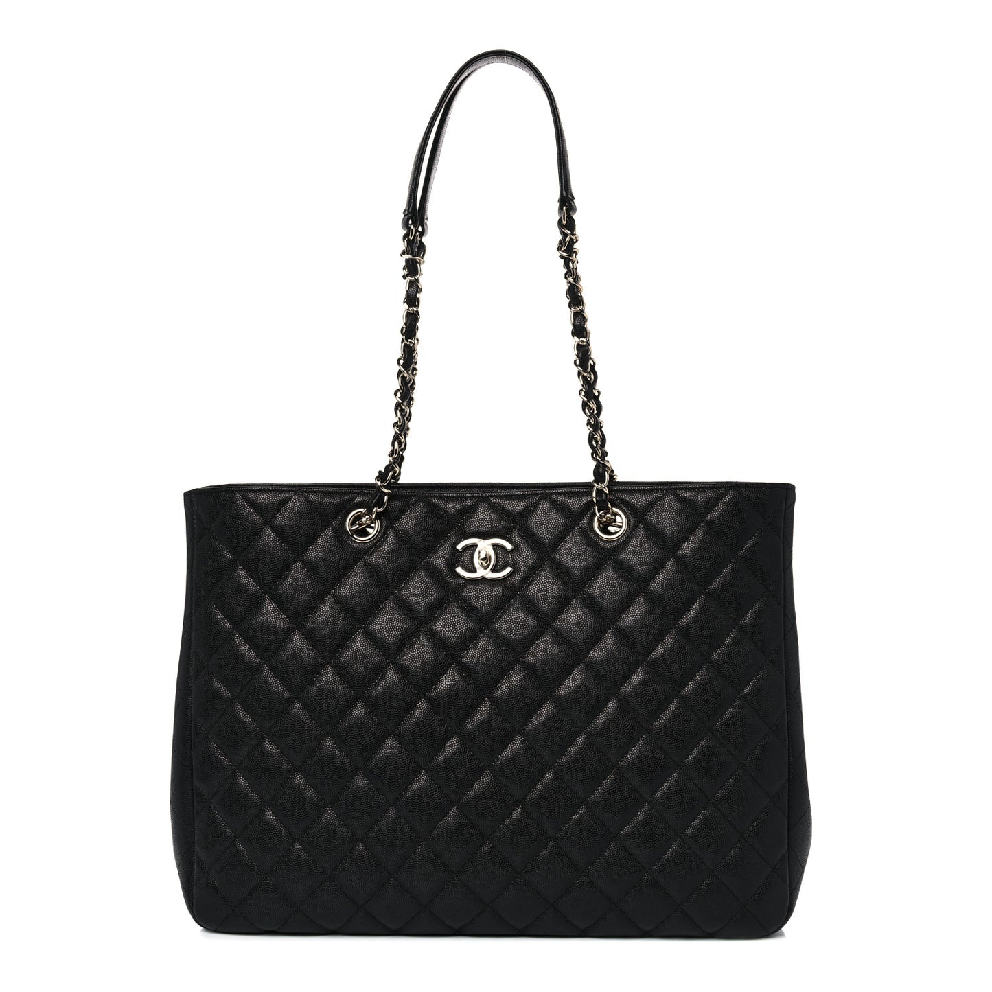 Caviar Quilted Large Shopping Tote Black