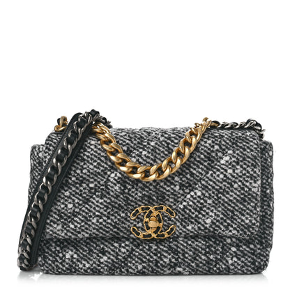 Chanel Tweed Quilted Medium Chanel 19 Flap Black White 1 of 9