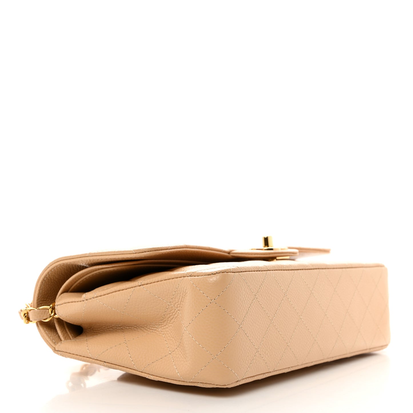 Caviar Quilted Medium Double Flap Beige