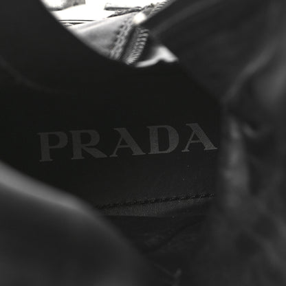 Prada Spazzolato Rois Re-Nylon Metal Triangle Logo Monolith Pouch Pocket 55mm Tall Combat Boots 39.5 Black 8 of 9