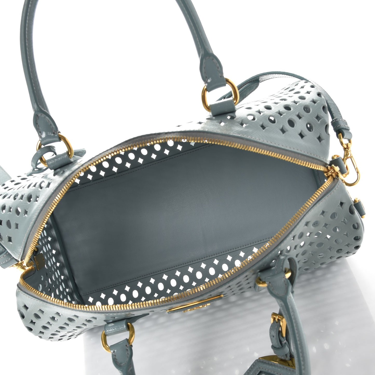 Saffiano Vernice Perforated Satchel Lago