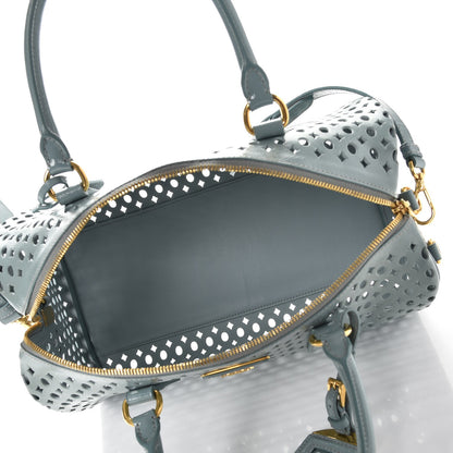 Prada Saffiano Vernice Perforated Satchel Lago 6 of 10