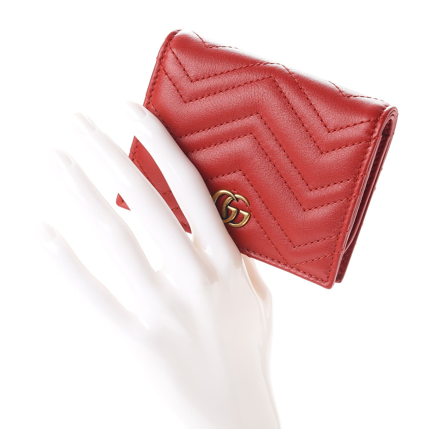 Gucci Calfskin Matelasse GG Marmont Card Case Hibiscus Red 2 of 9