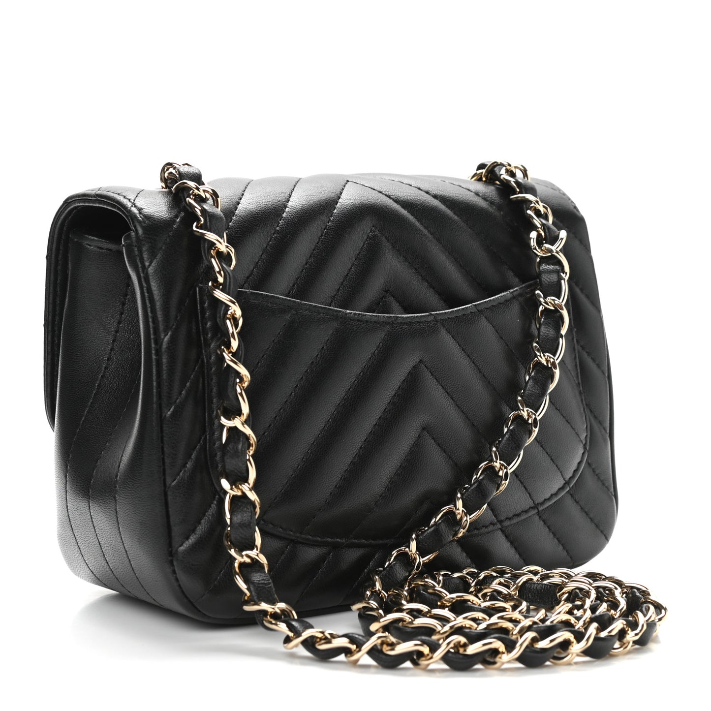 Lambskin Chevron Quilted Mini Square Flap Black