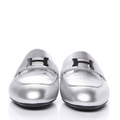 Hermes Metallic Nappa Trocadero Mule 37 Gris Argento 2 of 9