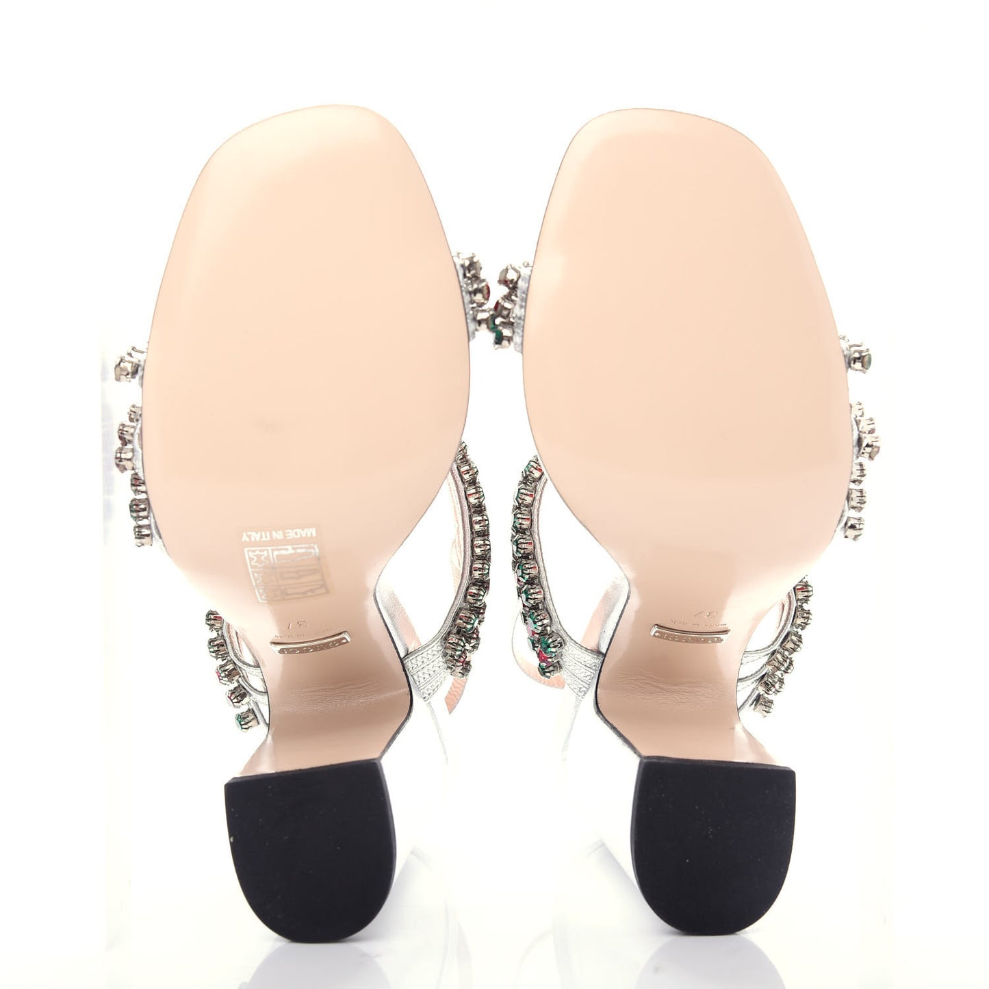 Nappa Silk Crystal Bertie High Heel Sandals 37 Argento