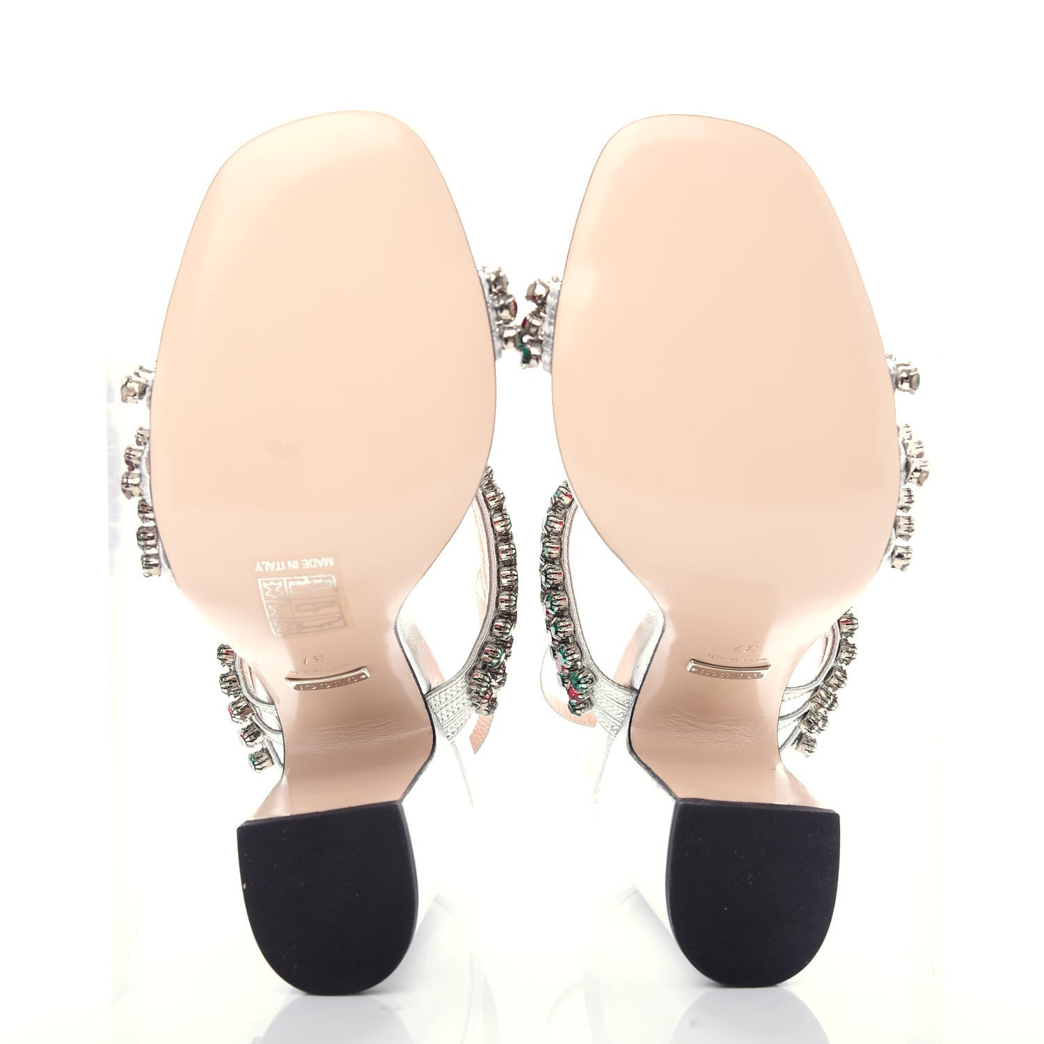 Gucci Nappa Silk Crystal Bertie High Heel Sandals 37 Argento 5 of 9