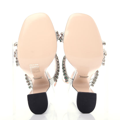 Gucci Nappa Silk Crystal Bertie High Heel Sandals 37 Argento 5 of 9