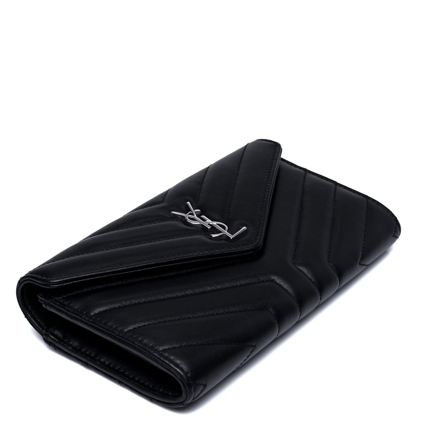Lambskin Y Quilted Monogram Large Loulou Flap Wallet Black