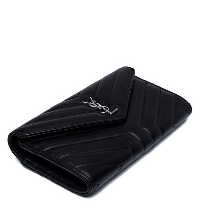 Saint Laurent Lambskin Y Quilted Monogram Large Loulou Flap Wallet Black 5 of 7