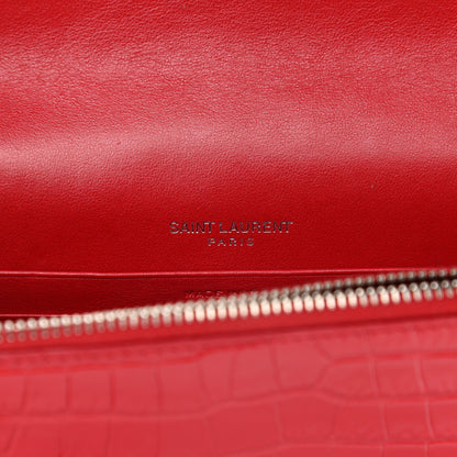 Saint Laurent Calfskin Crocodile Embossed Small Classic Monogram Kate Tassel Satchel Red 6 of 9