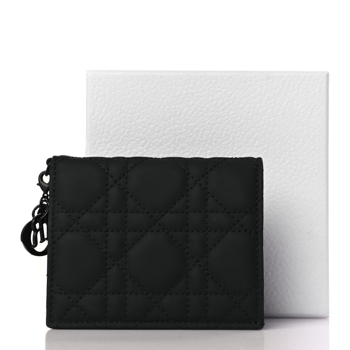 Calfskin Cannage Mini Lady Dior Wallet Black
