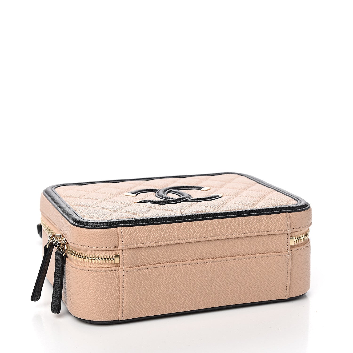 Chanel Caviar Quilted Medium CC Filigree Vanity Case Beige Black 3 of 10