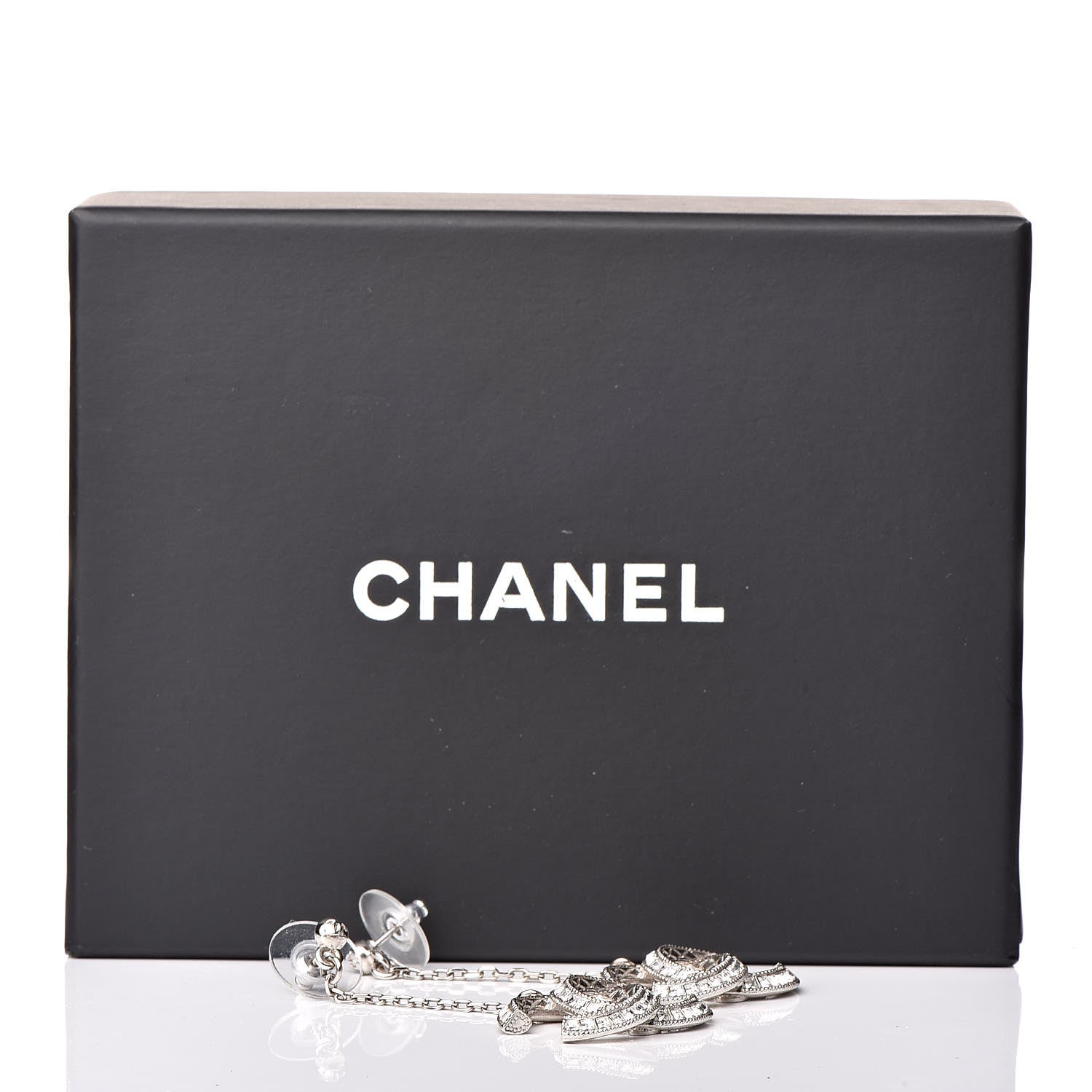 Chanel Baguette Crystal CC Drop Earrings Silver 5 of 5