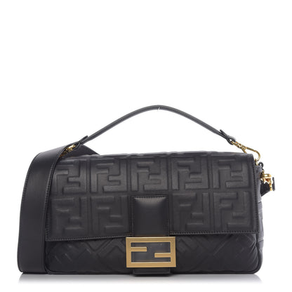 Fendi Nappa FF 1974 Embossed Large Baguette Black 1 of 10