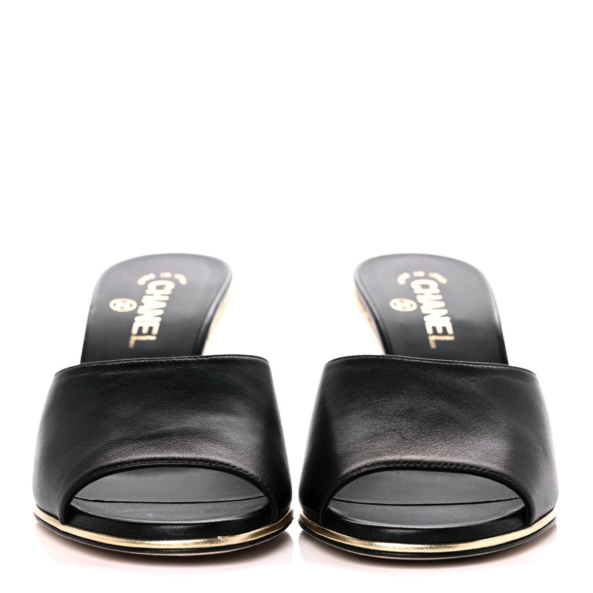 Lambskin Lucite CC Wedge Mules 39.5 Black