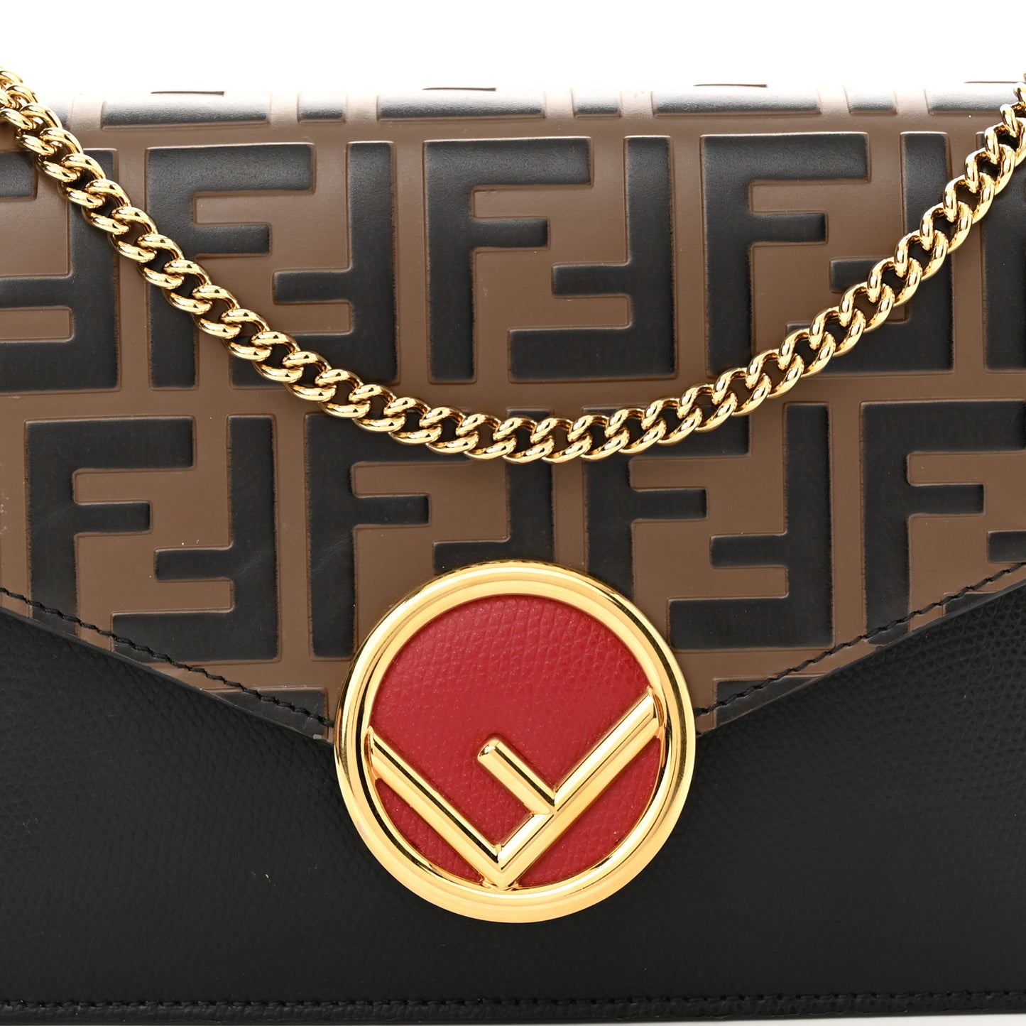 Vitello Cruise F is Fendi Bi-Color FF 1974 Embossed Medium Envelope Wallet On Chain Black Maya
