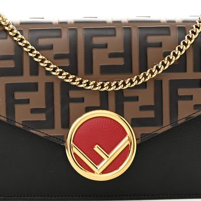 Fendi Vitello Cruise F is Fendi Bi-Color FF 1974 Embossed Medium Envelope Wallet On Chain Black Maya 7 of 10