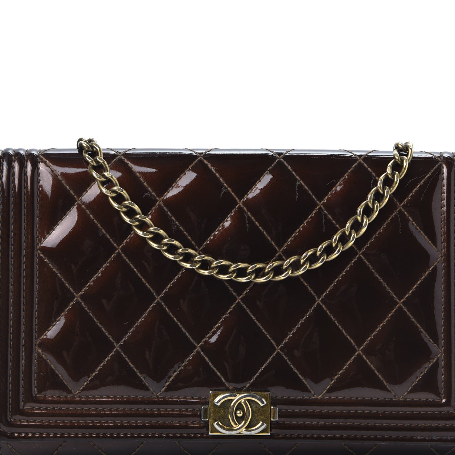 Chanel Patent Calfskin Quilted Boy Wallet On Chain WOC Brown 12 of 12