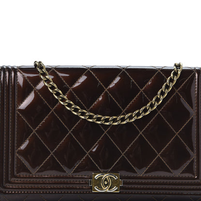 Chanel Patent Calfskin Quilted Boy Wallet On Chain WOC Brown 12 of 12