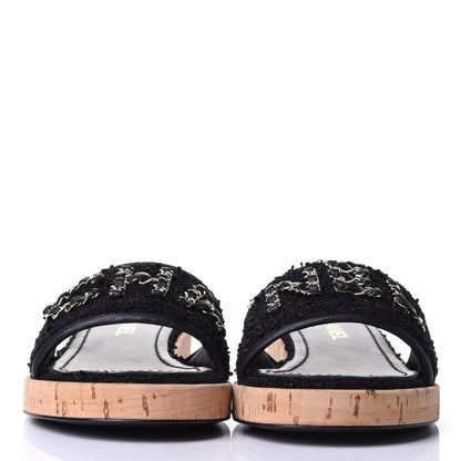 Chanel Tweed Cork CC Chain Mule Sandal 39 Black 2 of 11