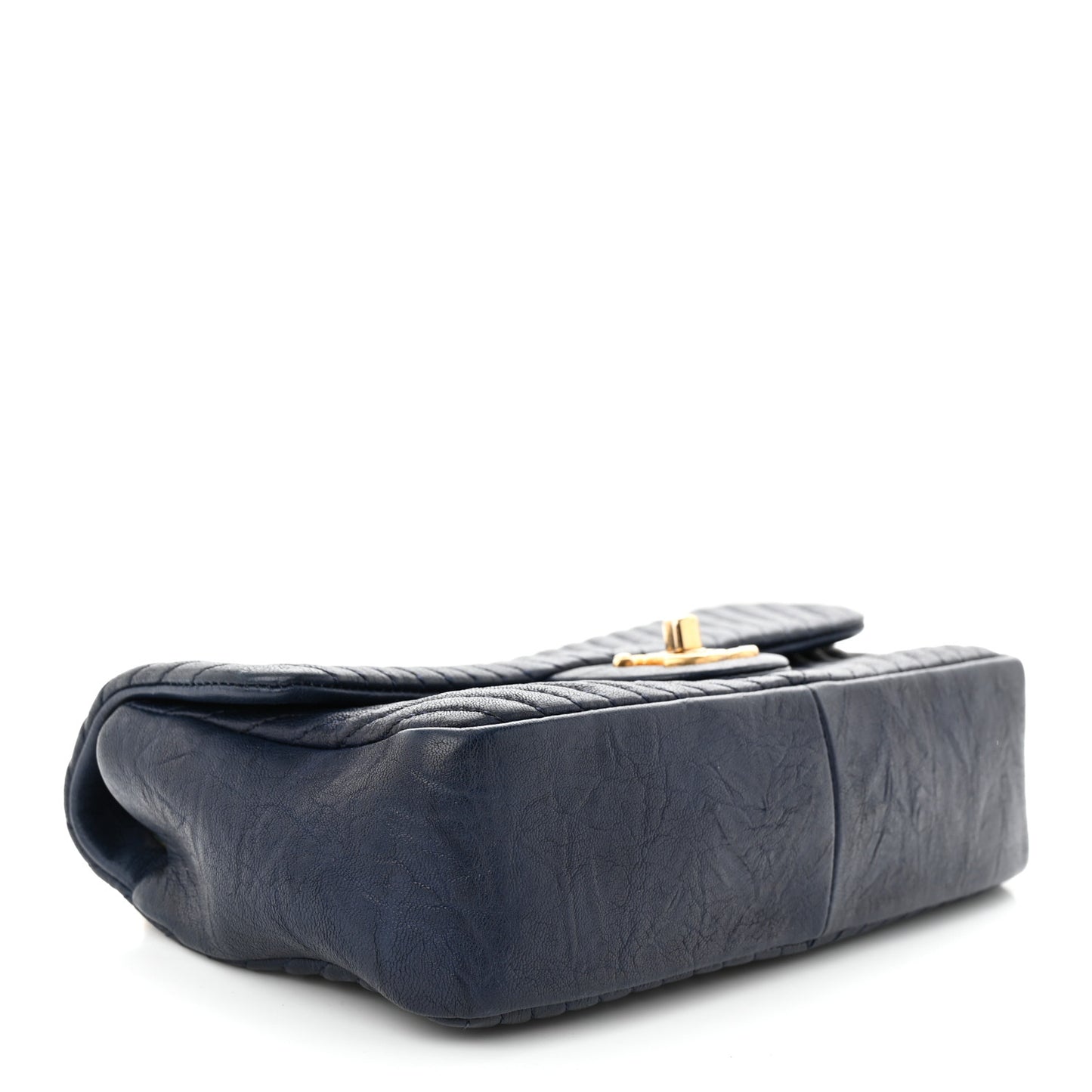 Calfskin Chevron Quilted Small Surpique Flap Navy