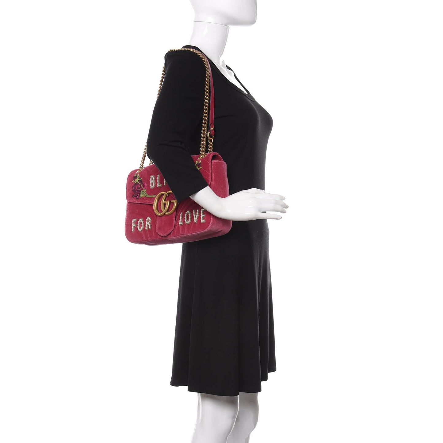 Velvet Matelasse Blind for Love Embroidered Medium GG Marmont Shoulder Bag Light Raspberry Rose Multicolor