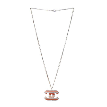 Chanel Enamel Striped CC Necklace Orange Silver 3 of 6