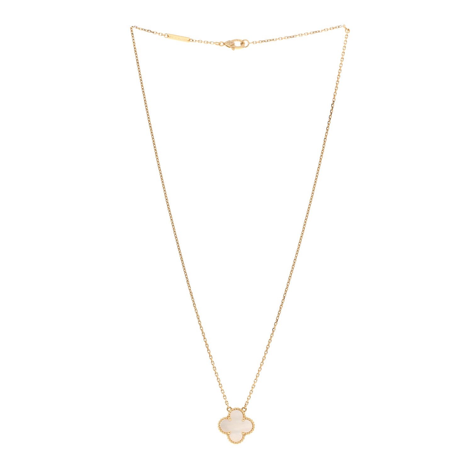 Van Cleef & Arpels 18K Yellow Gold Mother of Pearl Vintage Alhambra Pendant Necklace 4 of 6