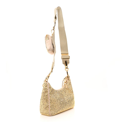 Prada Satin Crystal Re-Edition 2005 Shoulder Bag Platino 3 of 11