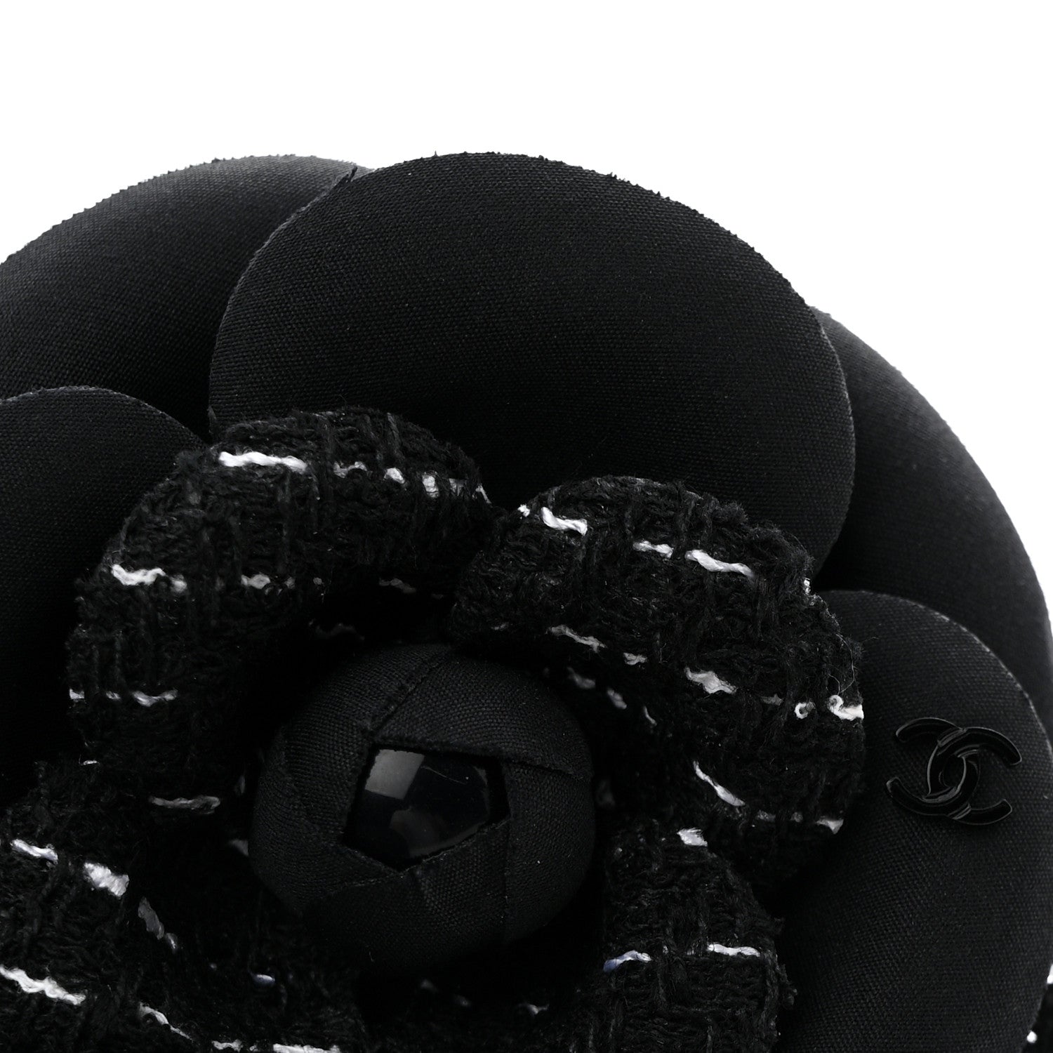 Chanel Tweed Fabric Camellia Pin Brooch Black 3 of 3