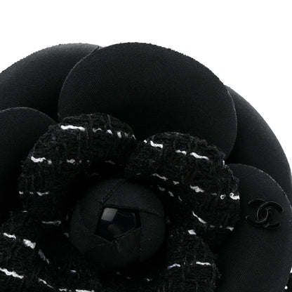 Chanel Tweed Fabric Camellia Pin Brooch Black 3 of 3